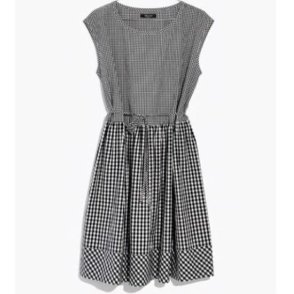 Madewell Women Size L Crepe Gingham Cotton Fit & Flare Baby Doll Mini NEW Dress - Picture 17 of 17